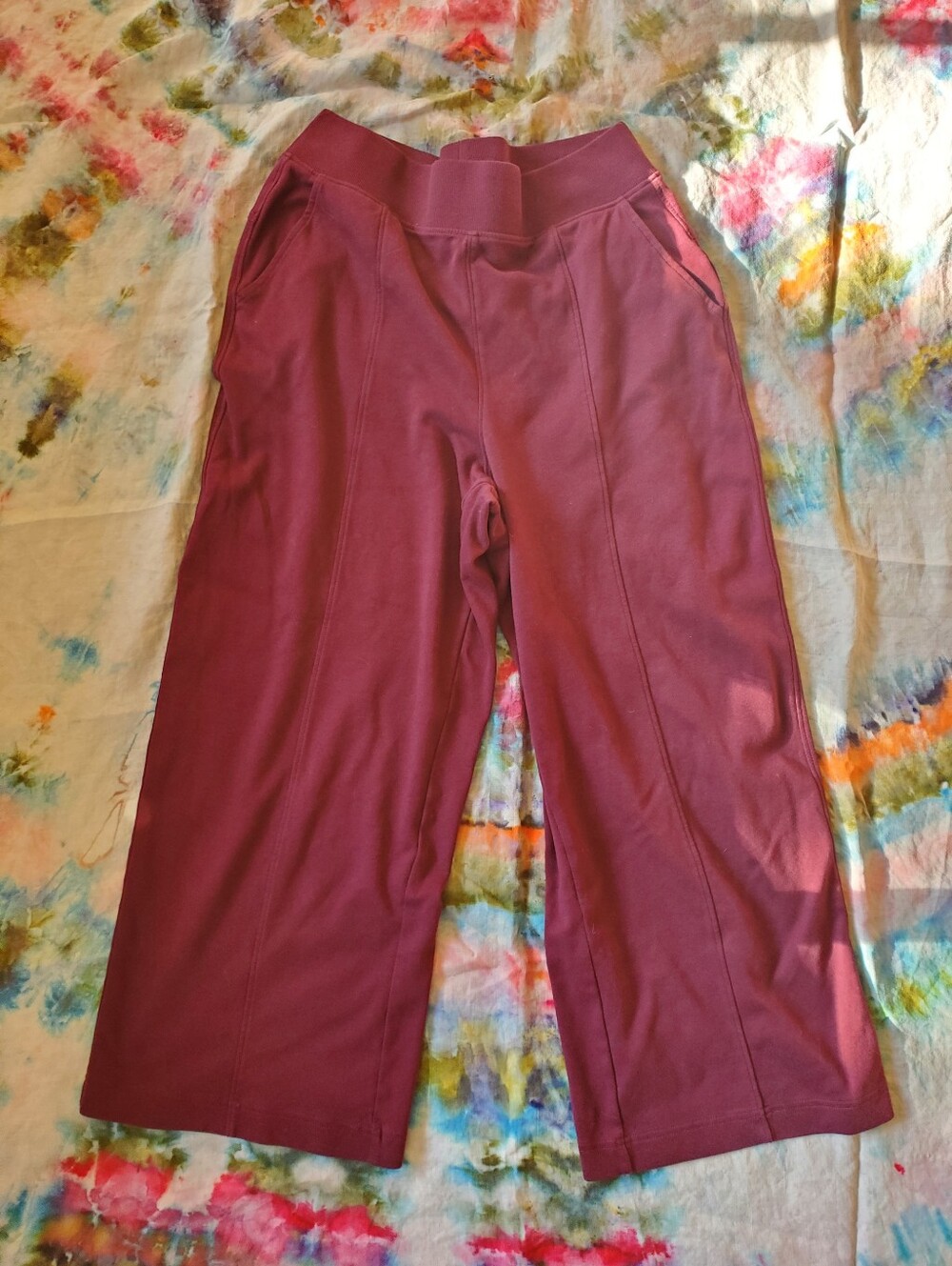 Pact Burgundy Cotton Wide Leg Cropped Pants